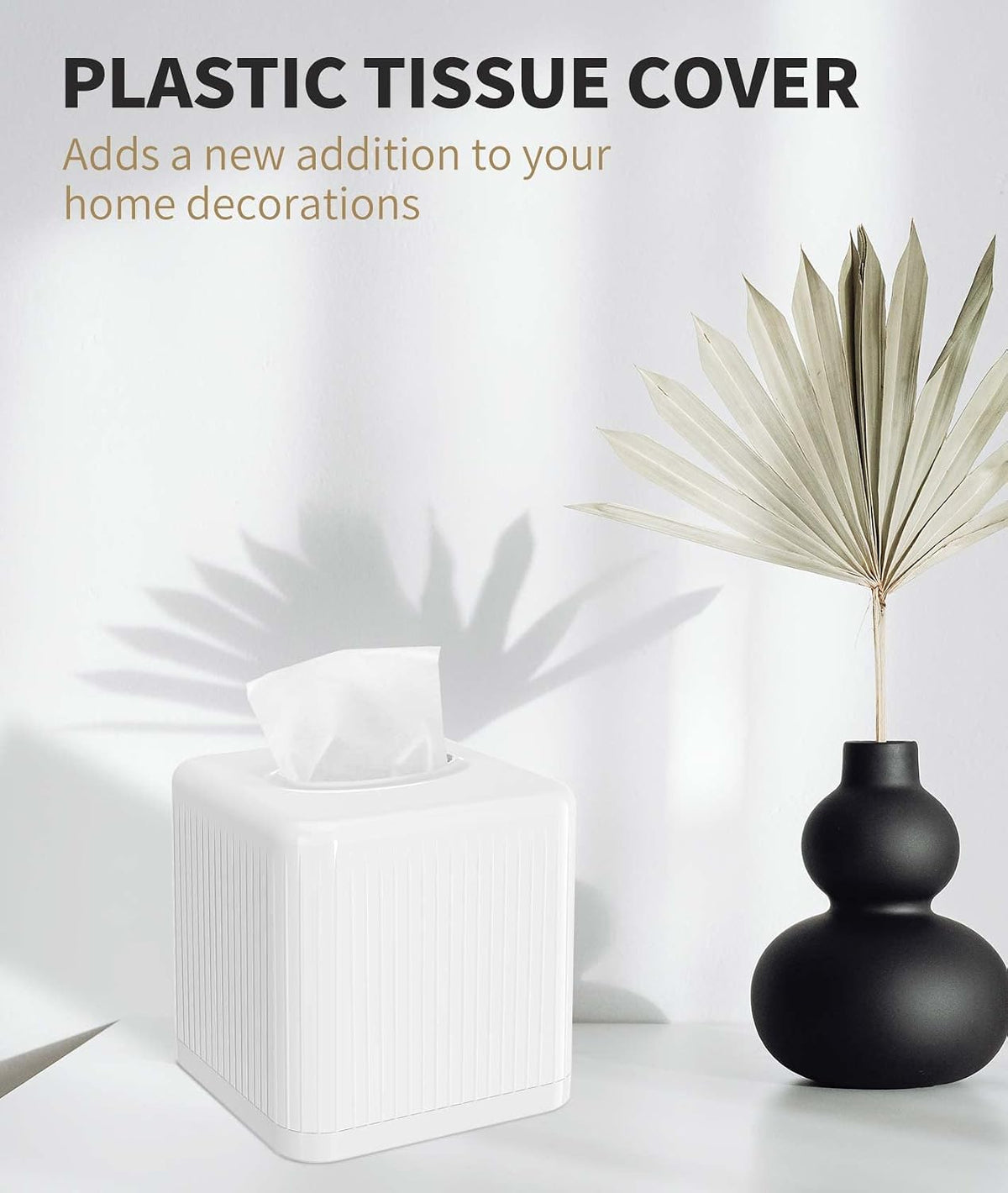 Livelab Tissue Box Cover with Base, Square Plastic Tissue Box Holder Decorative Tissue Cover Modern Cube Facial Tissue Dispenser for Bathroom Vanity Countertop, Living Room, Bedroom, Office - White