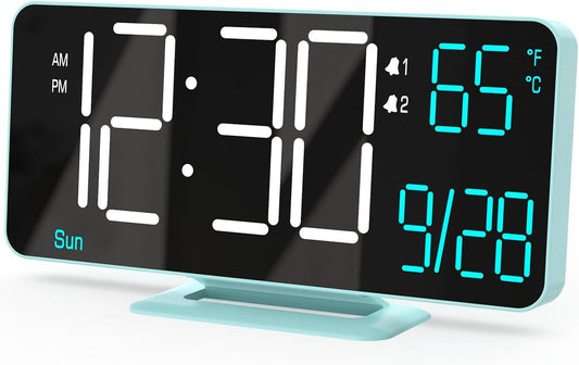 KOSUMOSU Digital Alarm Clock, 6.7in Digital Clock for Bedroom, Auto Dimming, Room Temperature, Day of The Week, Seconds, Date, Desk Clocks for Living Room, Alarm Clocks for Bedrooms