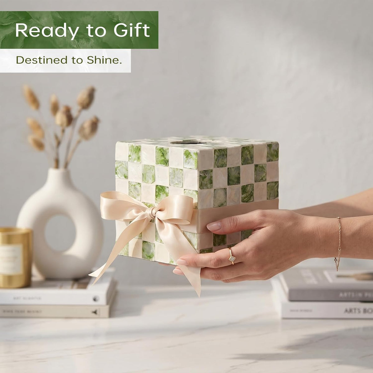 Coeusy Capiz Shell Tissue Box Cover, Decorative Tissue Box Holder, 5.8''
