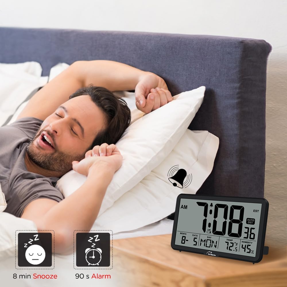 WallarGe Auto Set Digital Wall Clock Battery Operated, Auto DST