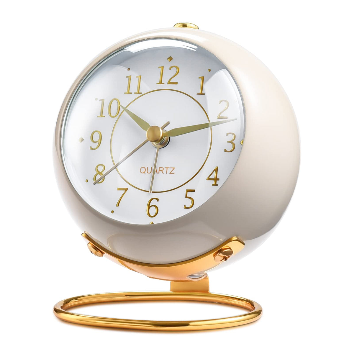 Tetino Analog Alarm Clocks,Retro Backlight Cute Simple Design Small Desk Clock with Night Light,Silent Non-Ticking,Battery Powered,for Decor,Bedrooms,Travel,Kitchen,Bedside Desktop.(White)