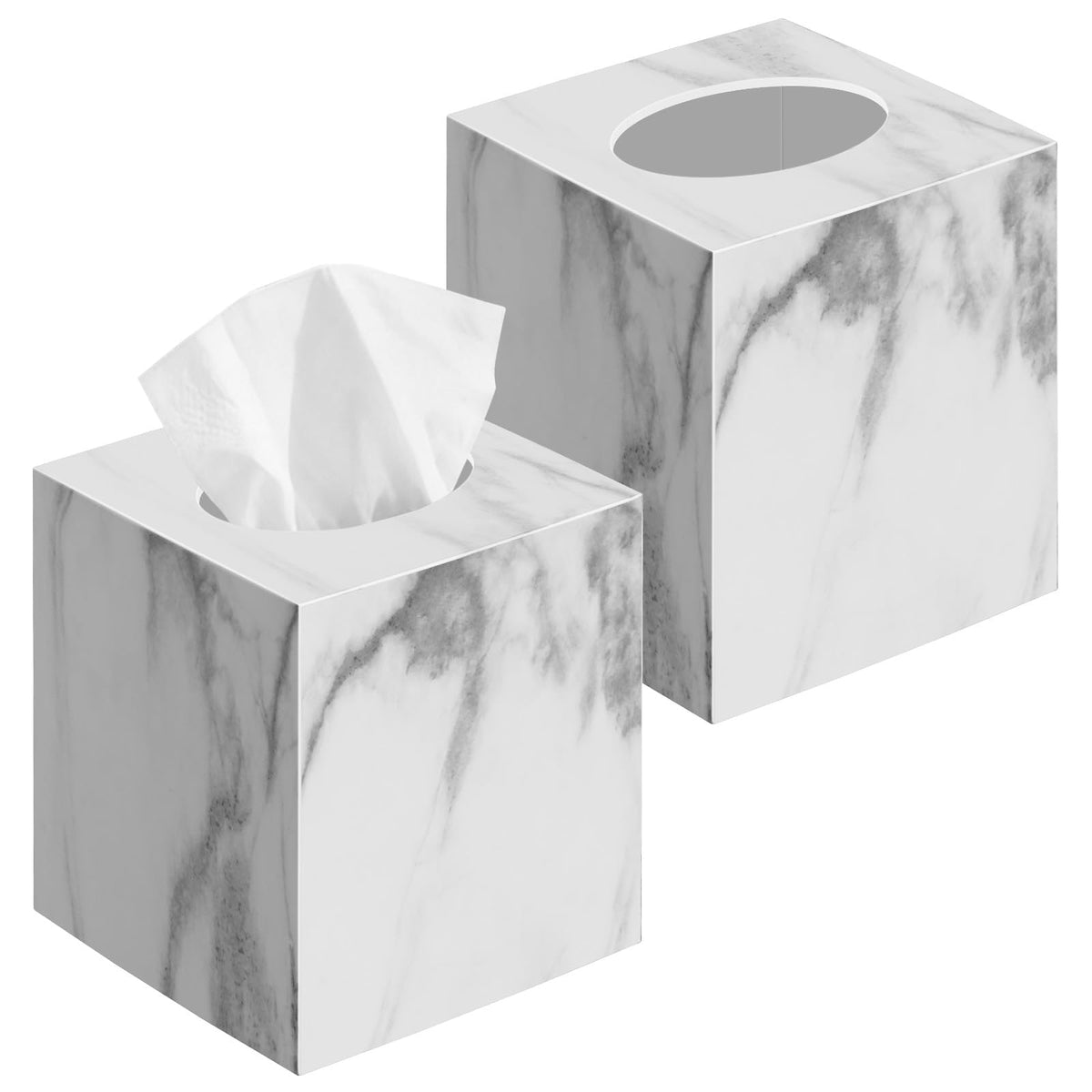 Tissue Box Cover,Square Plastic Tissue Holder with Non-Slip Base,Marble