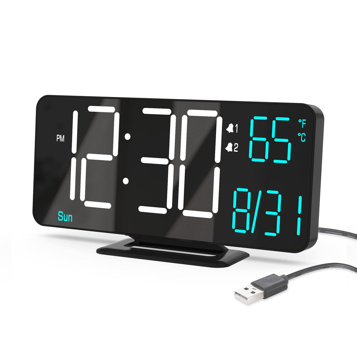 KOSUMOSU Digital Alarm Clock, 6.7in Digital Clock for Bedroom, Auto Dimming, Room Temperature, Day of The Week, Seconds, Date, Desk Clocks for Living Room, Alarm Clocks for Bedrooms