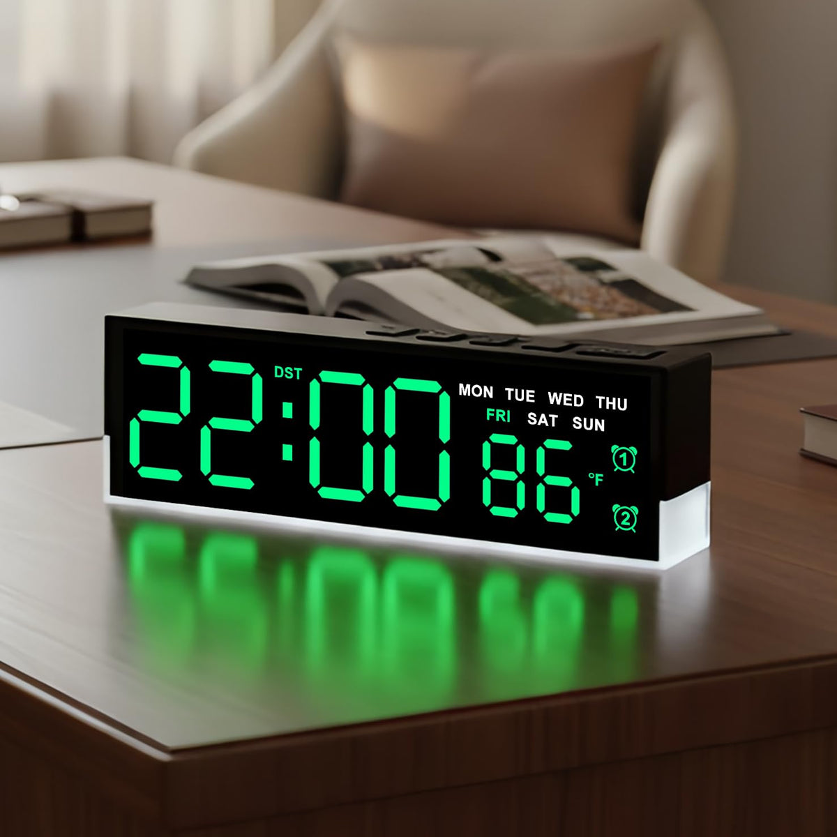 7 Inch LED Digital Alarm Clock with Dual Alarms&Soft Bottom Light,Blue