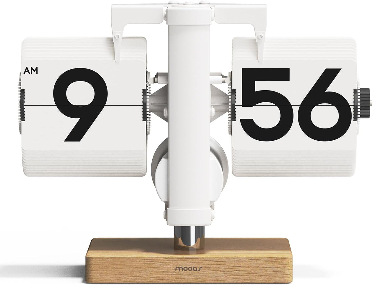 mooas Flip Desk Clock (Black), Retro Vintage Design Auto Flip Table Clock