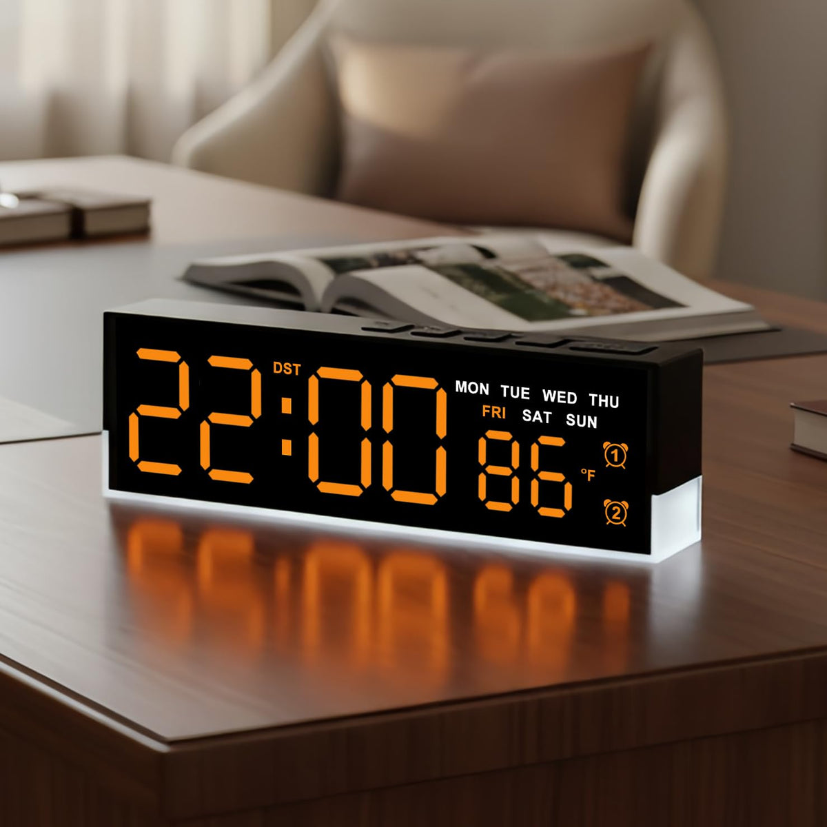 7 Inch LED Digital Alarm Clock with Dual Alarms&Soft Bottom Light,Blue