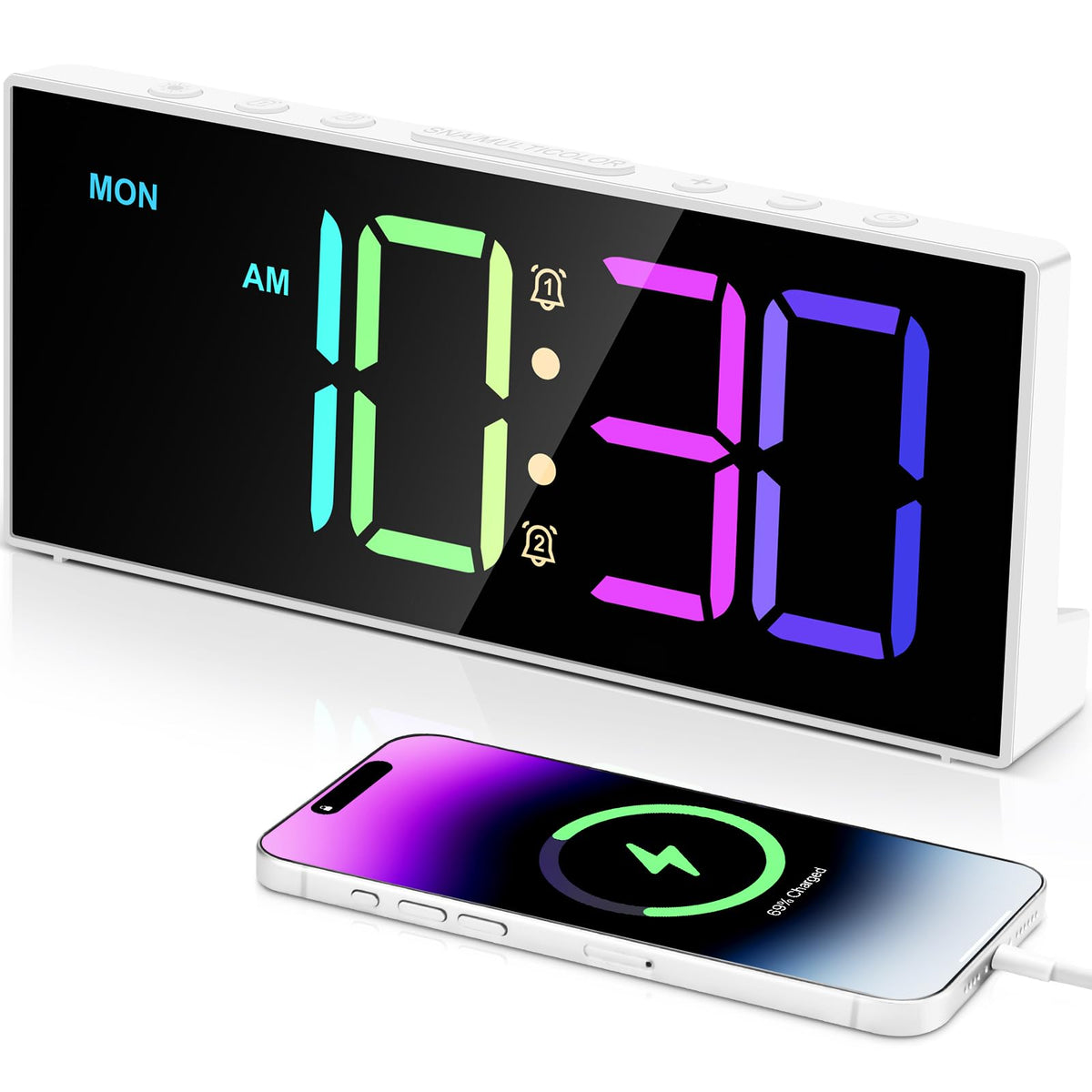 Digital Alarm Clocks,Large Big Numbers Cute clocks for Bedrooms,college dormitories,Teens,Modern Décor Plug in Clock with USB Charger Port Adjustable 3-Levels volume,5 Dimmers,Battery Backup (Pink)