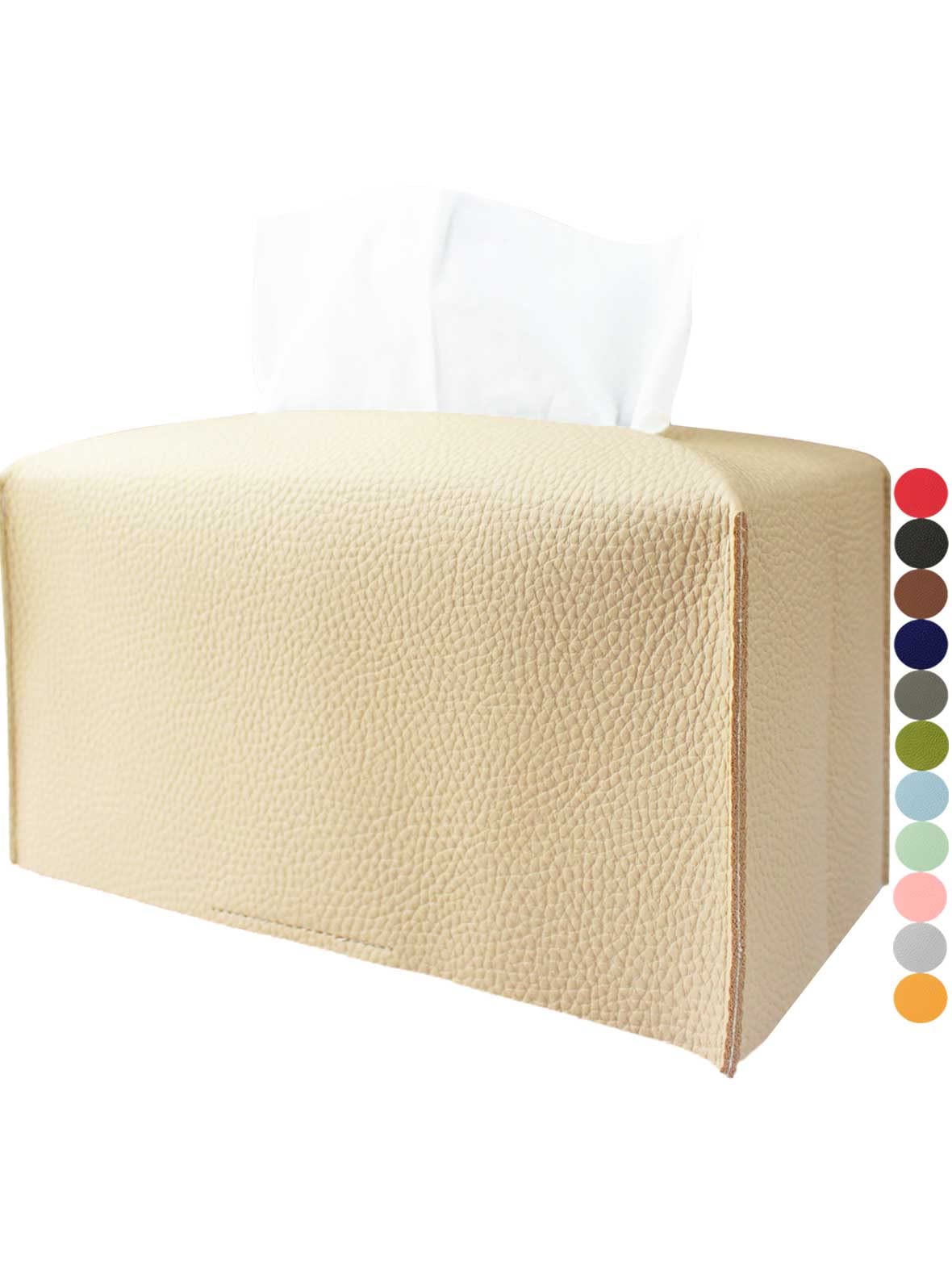 Extra Large Tissue Box Cover Rectangular – Plus Size Tissue Box Holder with Bottom Belt [JESMINI, White] Decorative Faux Leather Long Rectangle Tissue Holder for Bathroom/Home/Car/Office Decor