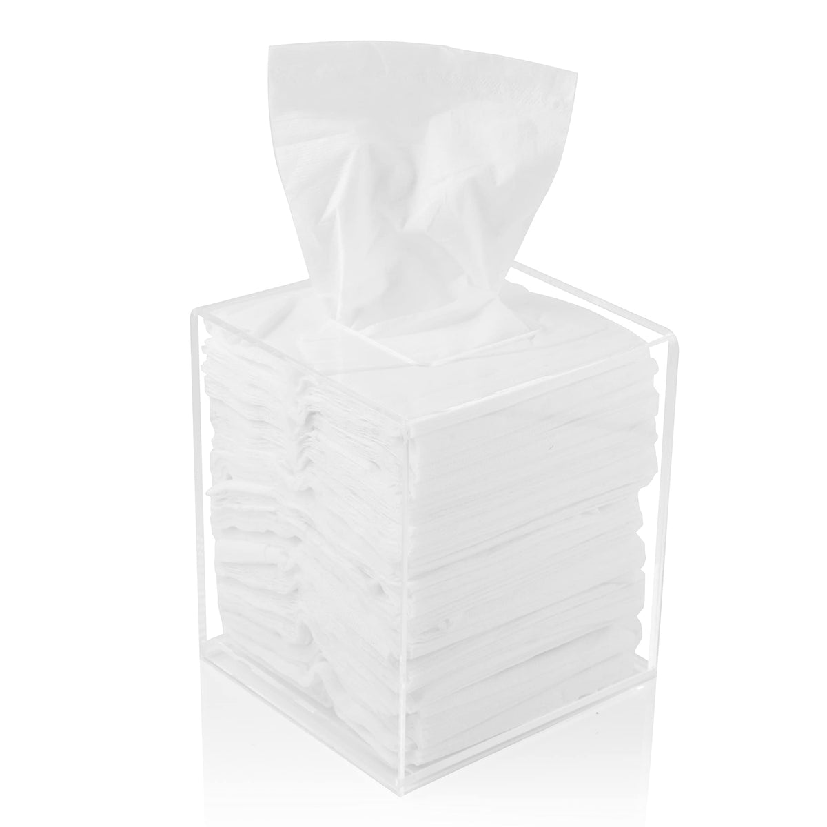 Acrylic Tissue Box Holder, Clear Dispenser for Facial Tissues, Napkins, and Dryer Sheets. Perfect for Bathrooms, Desks, Countertops, Vanities, Bedrooms, and Nightstands (Rectangle, Marble)