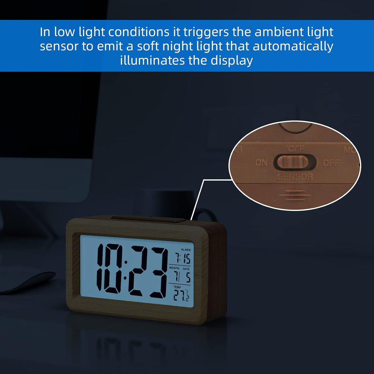 everwood Wooden Digital Battery Operated Alarm Clocks for Bedrooms
