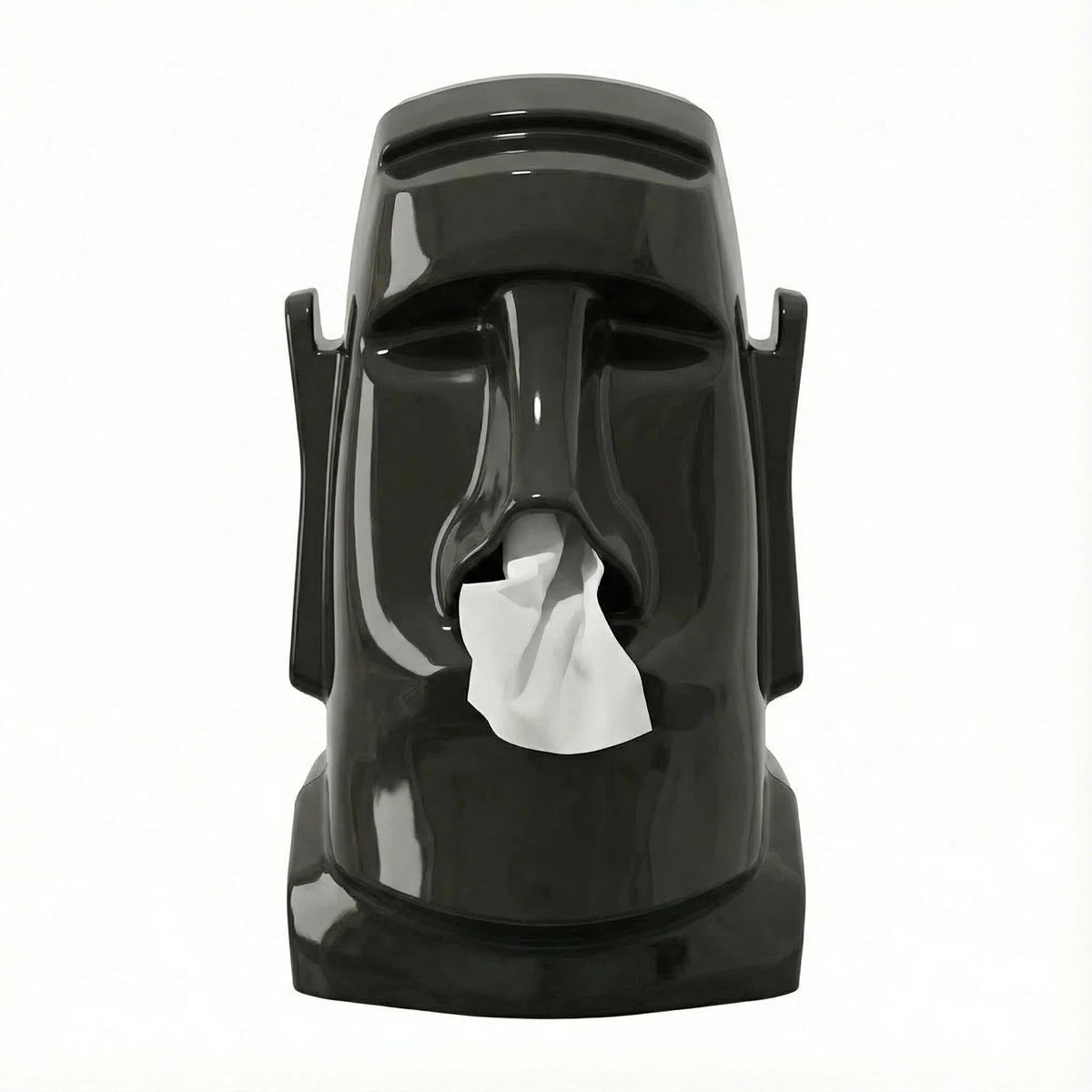 Creative Moai Tissue Box Holder with Headphone Holder, Suitable for Living Room, Bedroom and Other Desktop Storage Boxes, Green,Cream White, Black. (Medieval Green)