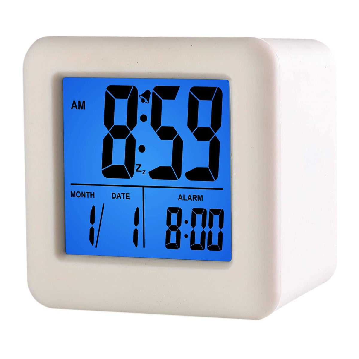 Plumeet Digital Alarm Clock Kids Clock with Snooze and White Nightlight - Easy Setting Travel Alarm Clocks Display Time, Date, Alarm - Ascending Sound - Battery Powered (Baby Blue)