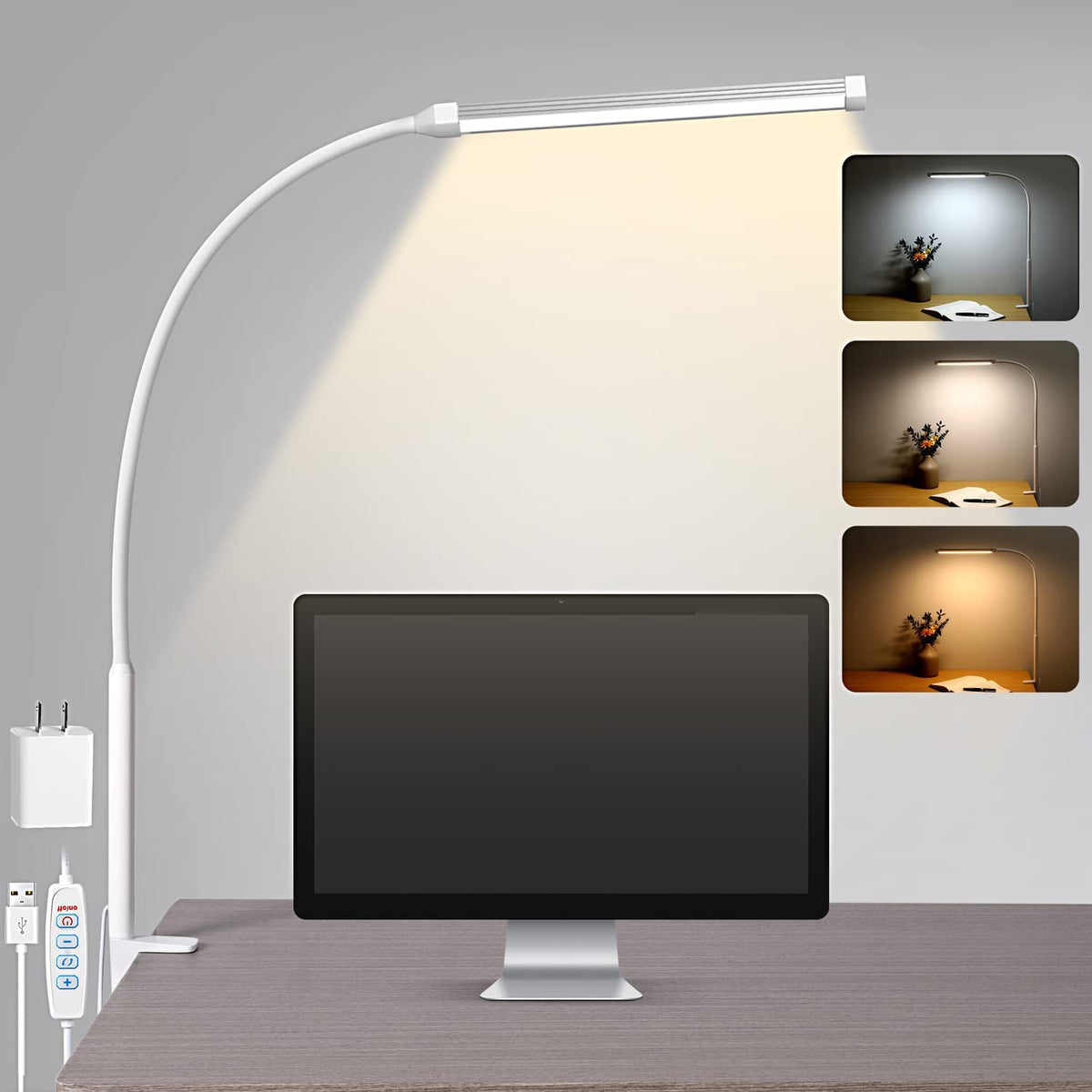 Voncerus LED Desk Lamp with Clamp, Clip on Lights for Home Office, Black