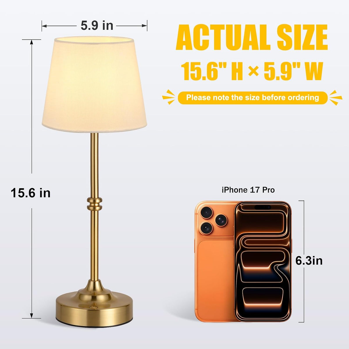 Kakanuo Cordless Table Lamp, Rechargeable Battery Operated, Brass, 1 Pack