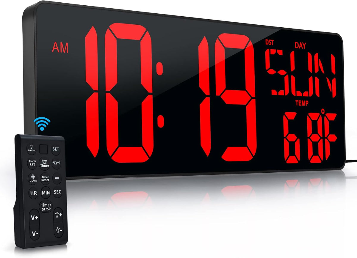 17.2"Large Digital Wall Clock Large Display with Remote Control 180°Visible
