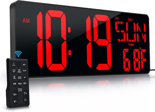 17.2"Large Digital Wall Clock Large Display with Remote Control 180°Visible