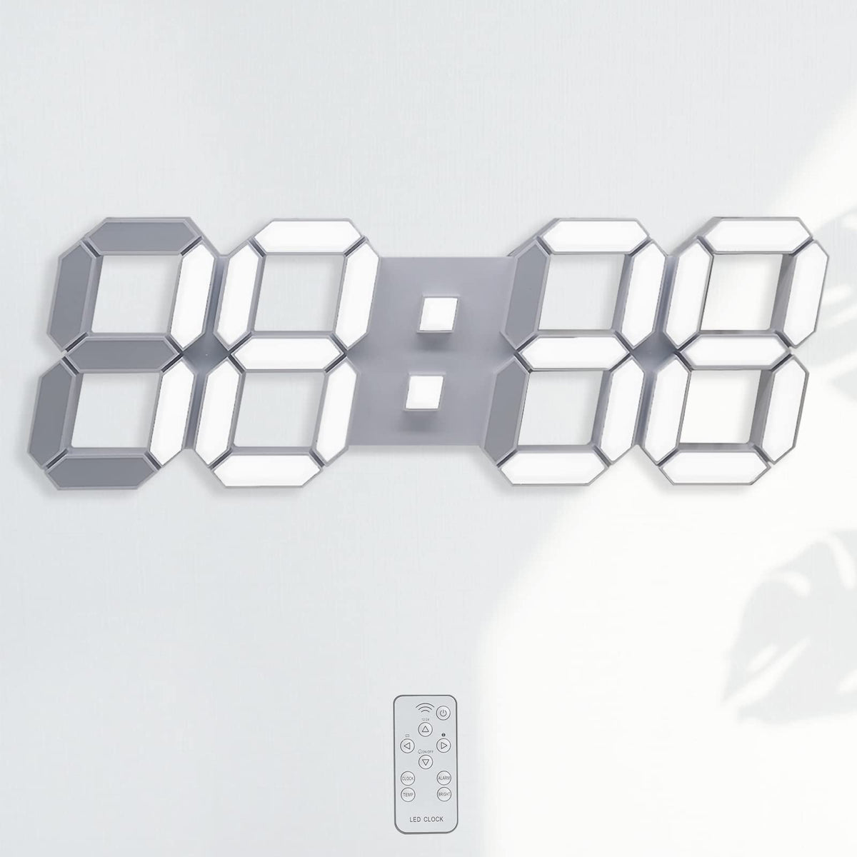 KOSUMOSU 3D LED Digital Wall Clock ,9.7", Large Display Table/ Desk Clock with Remote Control 12/24H Temperature (White Light)