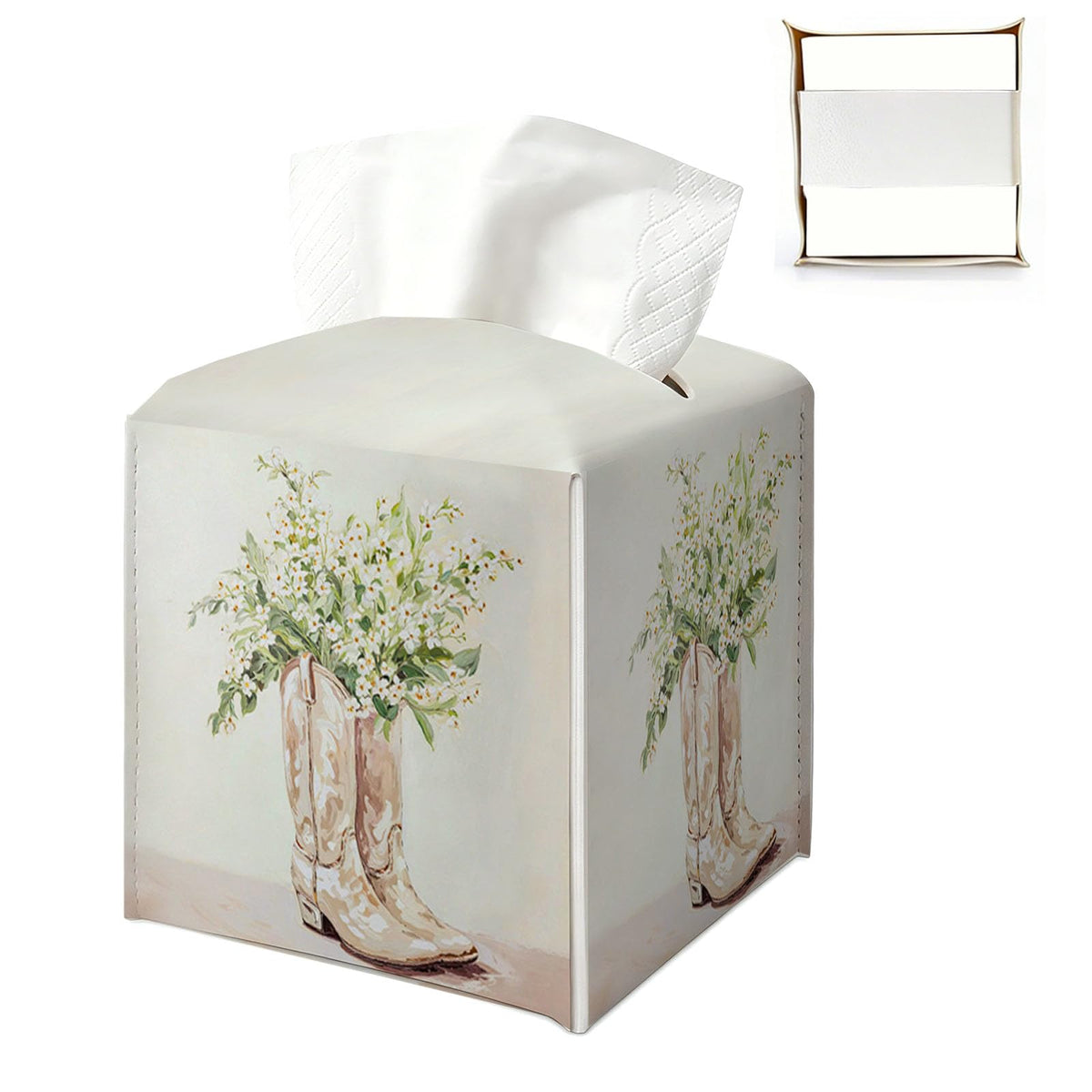 UTELKA Blue and White Hydrangea Square Tissue Box Cover 5.4x5.4x5.3 in