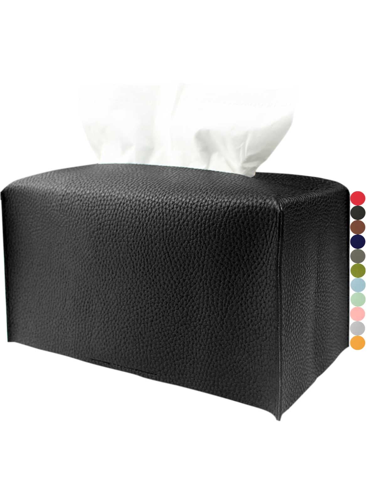 Extra Large Tissue Box Cover Rectangular – Plus Size Tissue Box Holder with Bottom Belt [JESMINI, White] Decorative Faux Leather Long Rectangle Tissue Holder for Bathroom/Home/Car/Office Decor