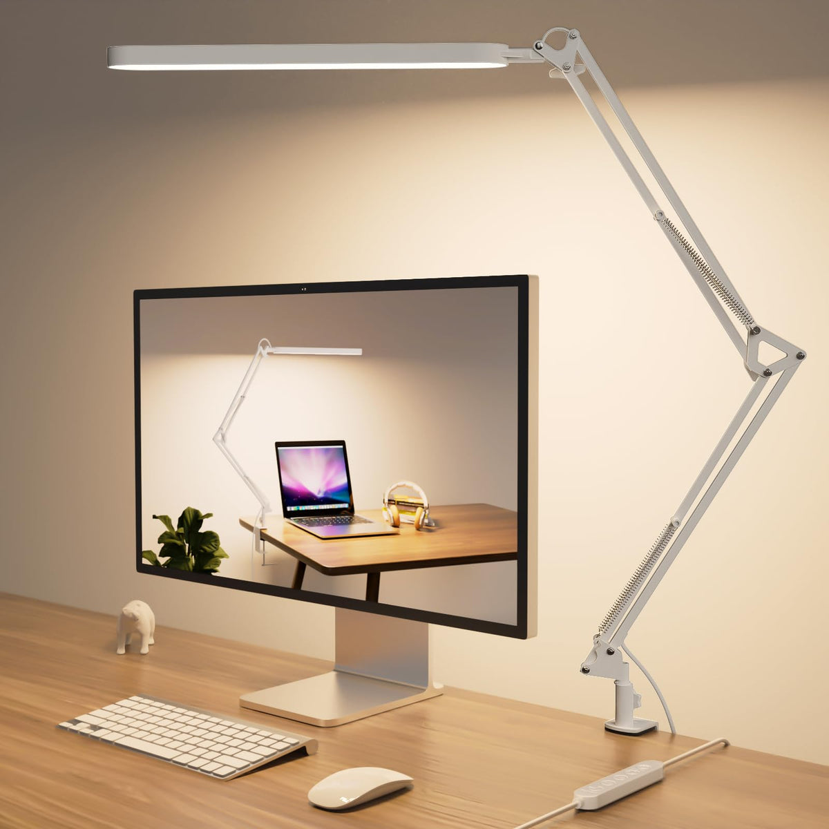 SKYLEO Desk Lamp for Home Office, Eye Comfortable LED Desk Light for Long Hours, Adjustable Swing Arm with Memory Function, Black