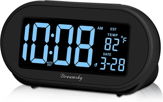 DreamSky Alarm Clocks for Bedrooms, Auto Set Digital Clock with Date & Temp