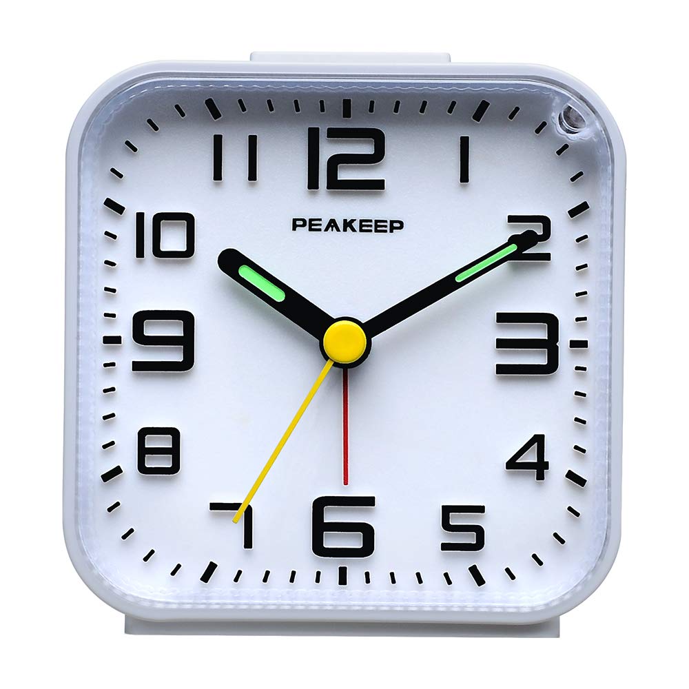 Peakeep Small Battery Operated Analog Travel Alarm Clock Silent