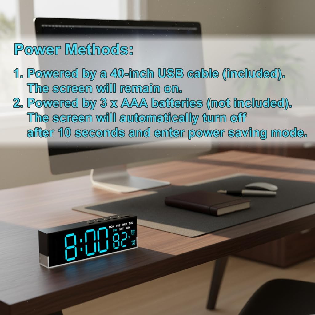 7 Inch LED Digital Alarm Clock with Dual Alarms&Soft Bottom Light,Blue
