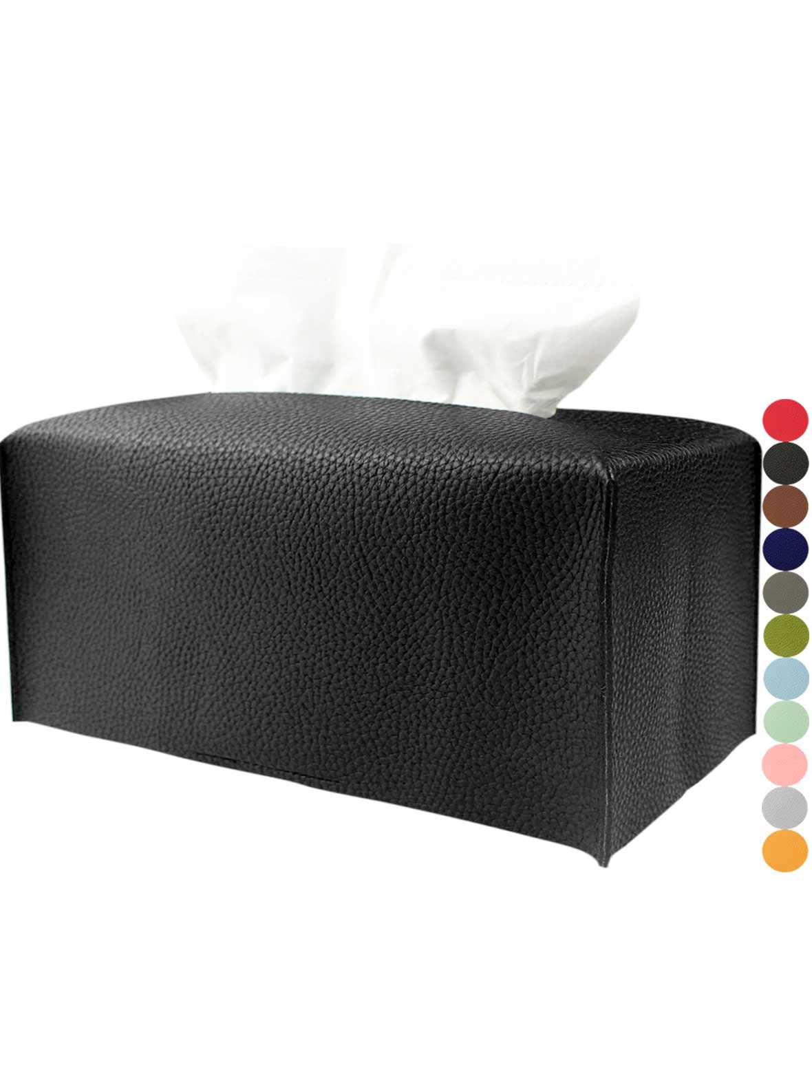 Extra Large Tissue Box Cover Rectangular – Plus Size Tissue Box Holder with Bottom Belt [JESMINI, White] Decorative Faux Leather Long Rectangle Tissue Holder for Bathroom/Home/Car/Office Decor