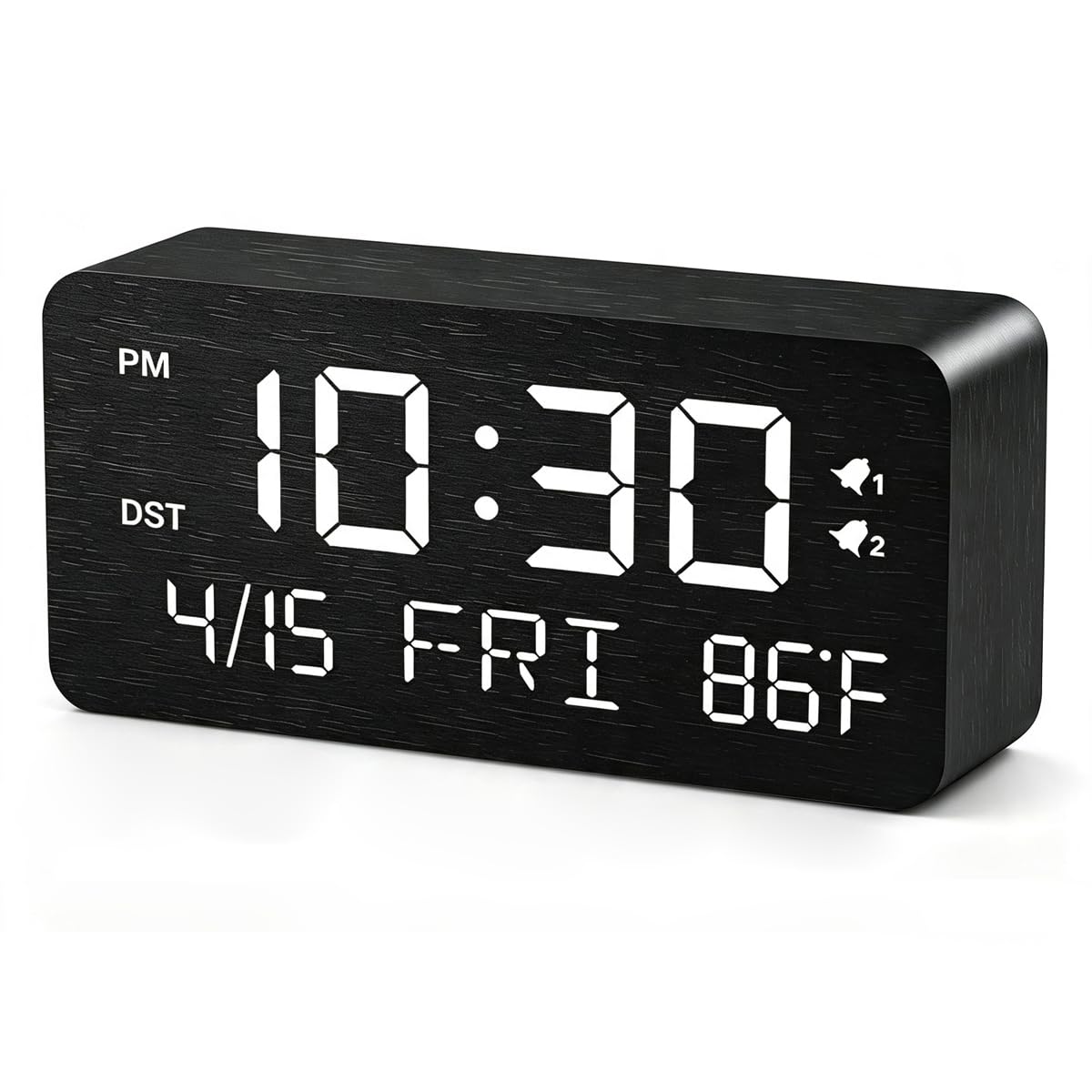 Premium Wooden Digital Alarm Clock with USB Charging Ports, Dimmable LED Display, Date, Day of Week, Temperature, DST, Clocks for Bedrooms, Desk, Nightstand, Bedside, Table, Office, Living Room Decor