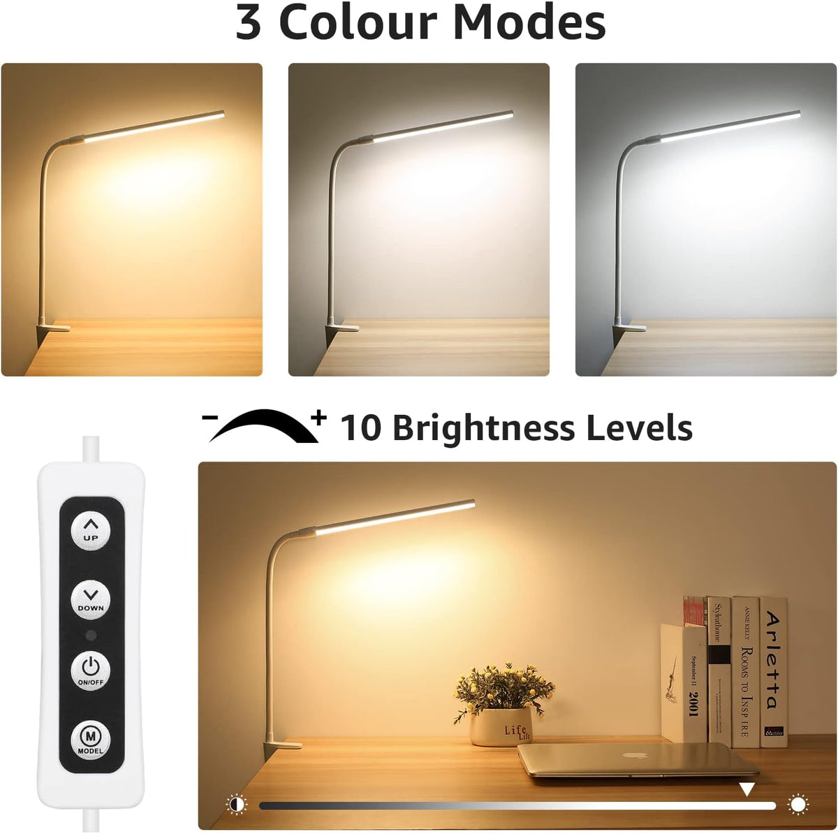 Lepro Small Desk Lamp with Clamp, LED Reading Lamps, 460LM, 5W, White