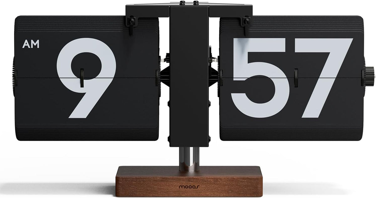 mooas Flip Desk Clock (Black), Retro Vintage Design Auto Flip Table Clock