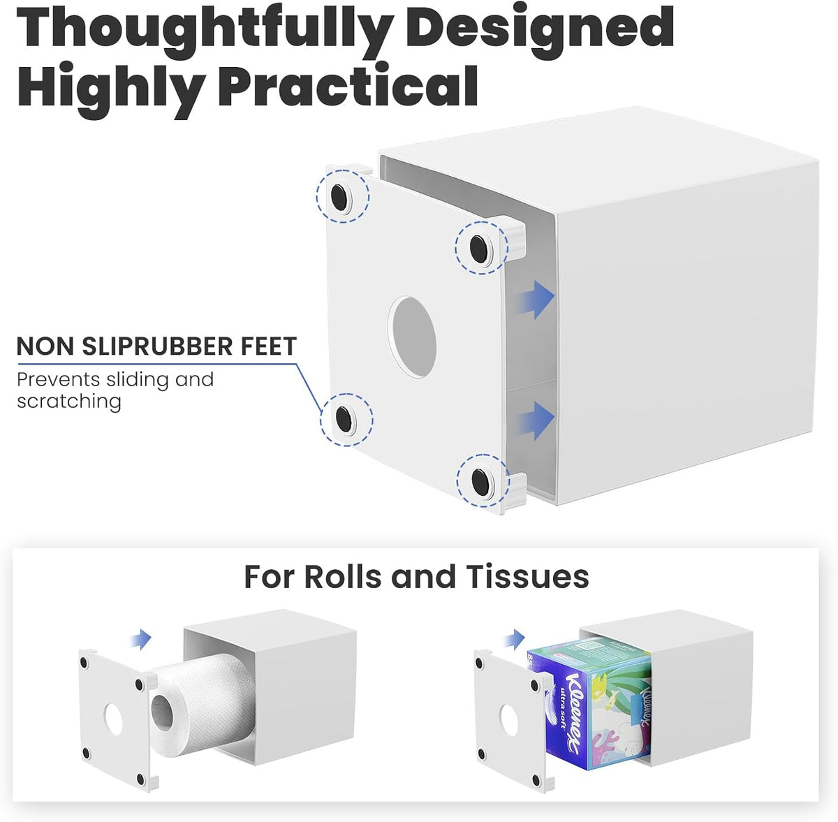 Tissue Box Cover, Square Plastic Tissue Holder with Non-Slip Base, White