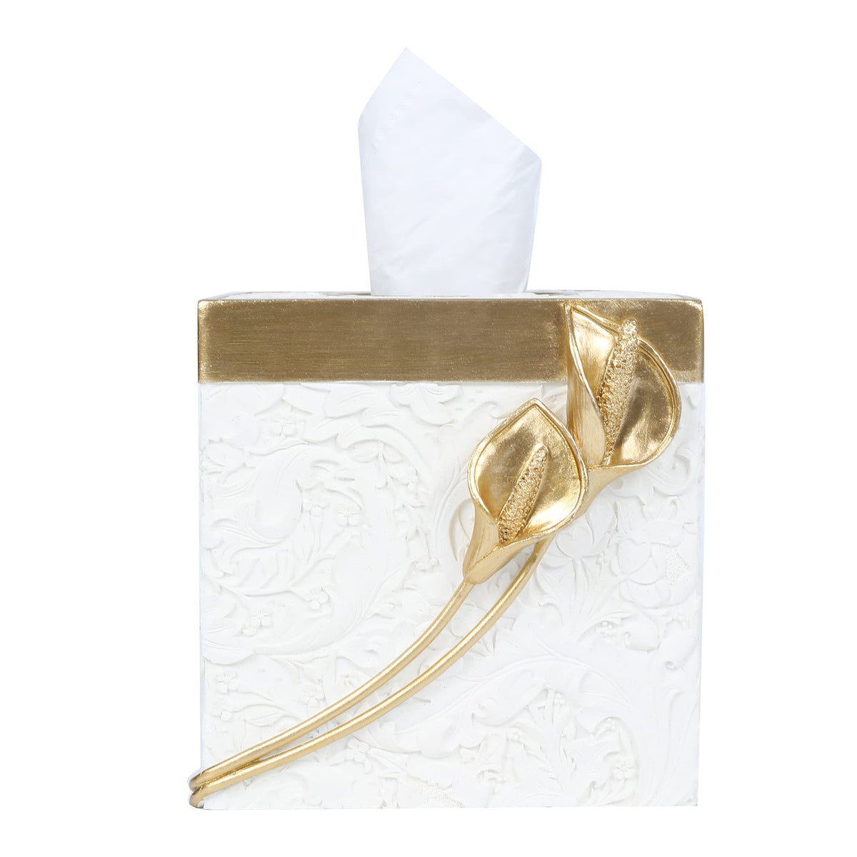 Hymmah Tray Tissue Box Cover Holder Unique Cube Design Tissue Dispenser Cover Decor for Vanity Counter Tops Also Great for Bedroom and Living Room White