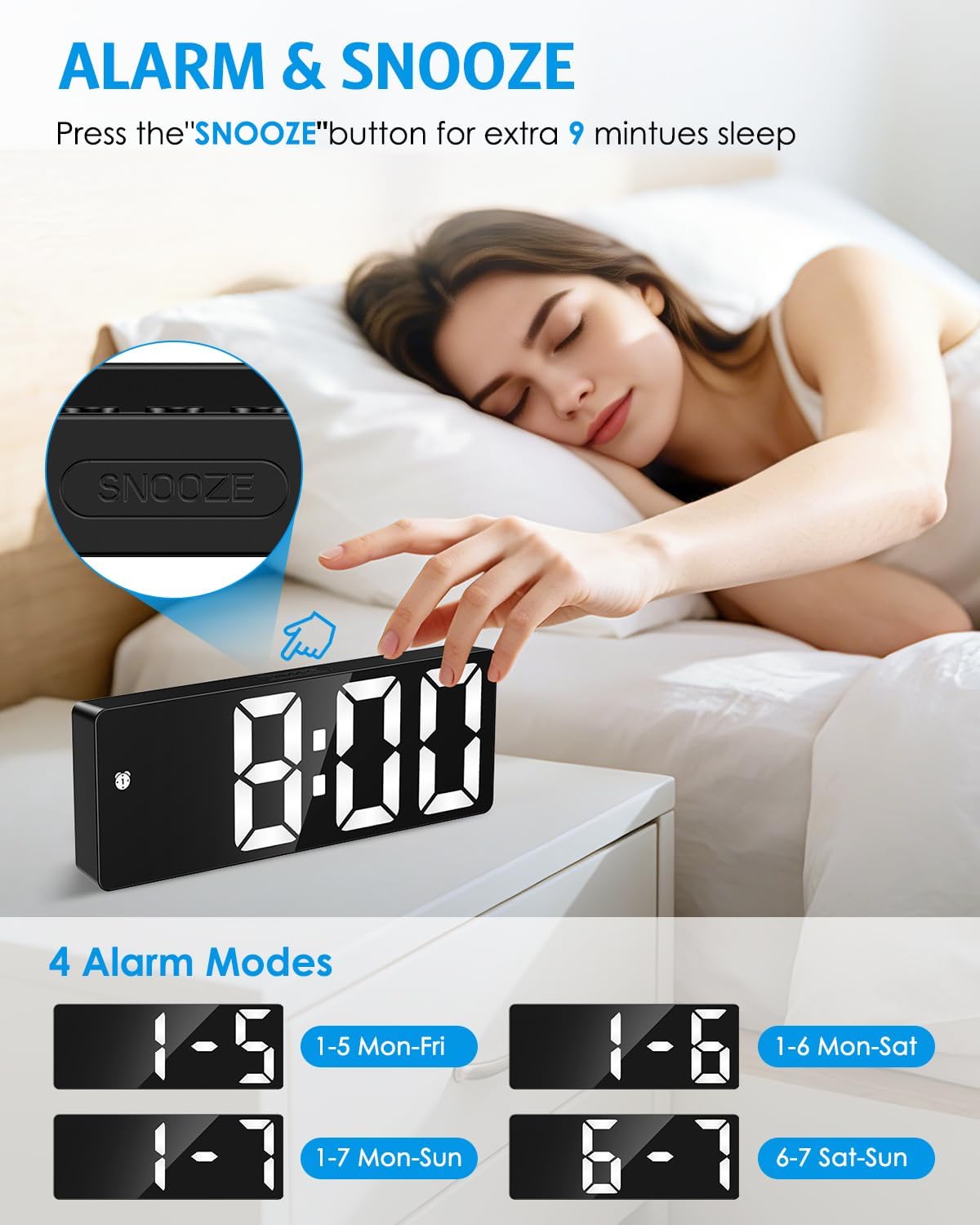 AMIR Digital Alarm Clock, Large Display LED Bedside Clock for Bedroom