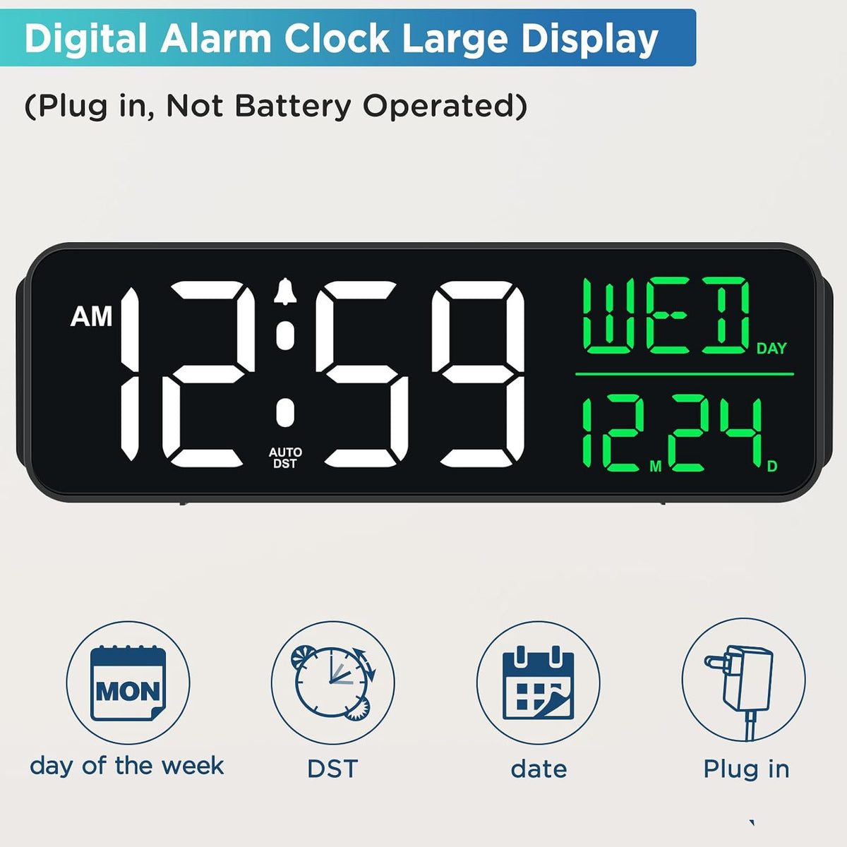 Peakeep Large Display Digital Alarm Clock for Bedroom with Date Day of Week
