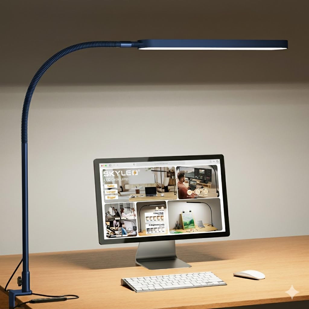 SKYLEO Desk Lamp for Home Office, Eye Comfortable LED Desk Light for Long Hours, Adjustable Swing Arm with Memory Function, Black