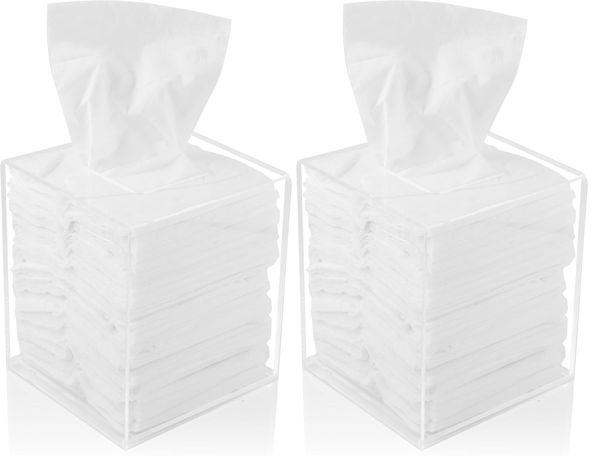 Acrylic Tissue Box Holder, Clear Dispenser for Facial Tissues, Napkins, and Dryer Sheets. Perfect for Bathrooms, Desks, Countertops, Vanities, Bedrooms, and Nightstands (Rectangle, Marble)