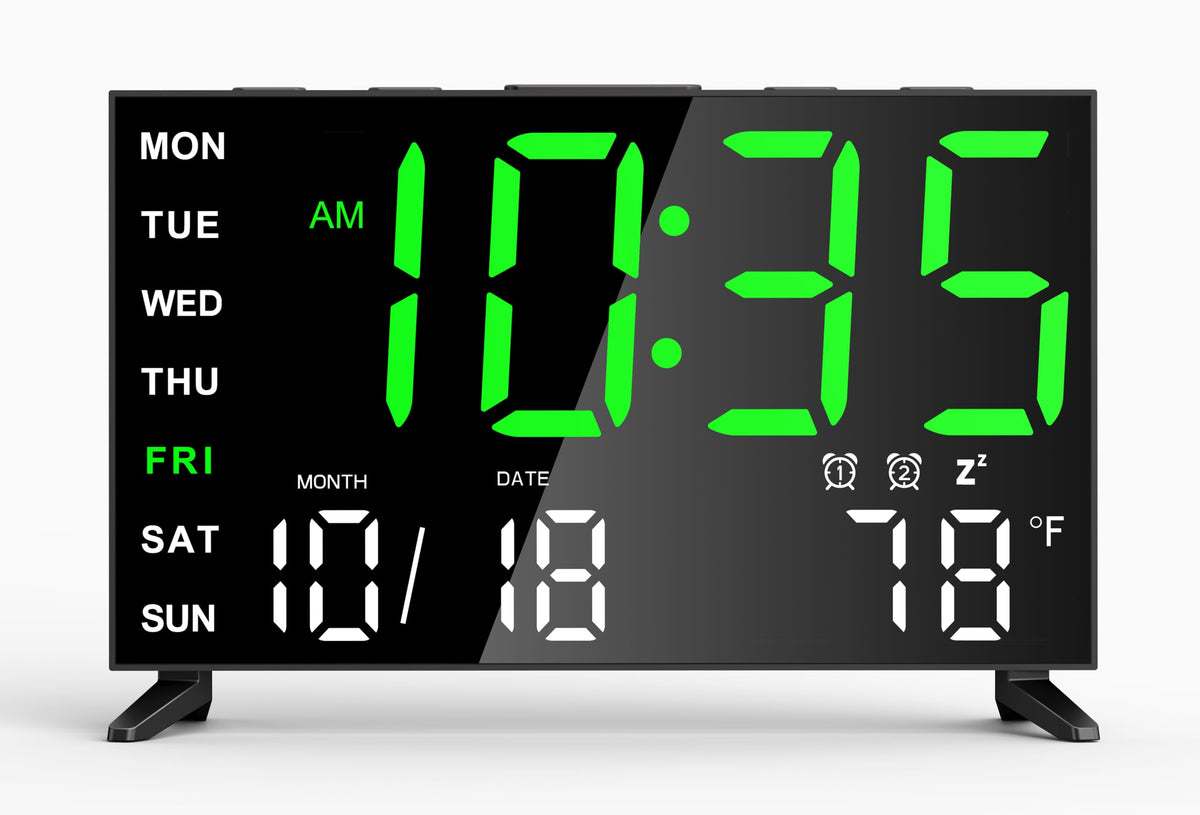 Mirror Digital Loud Alarm Clock with with Date,Indoor Temperature,USB Charging Port,Dimmer,Adjustable Volum,12/24H,Snooze,Dual Alarms (Weekday/Weekend),Perfect for Bedroom and Living Room