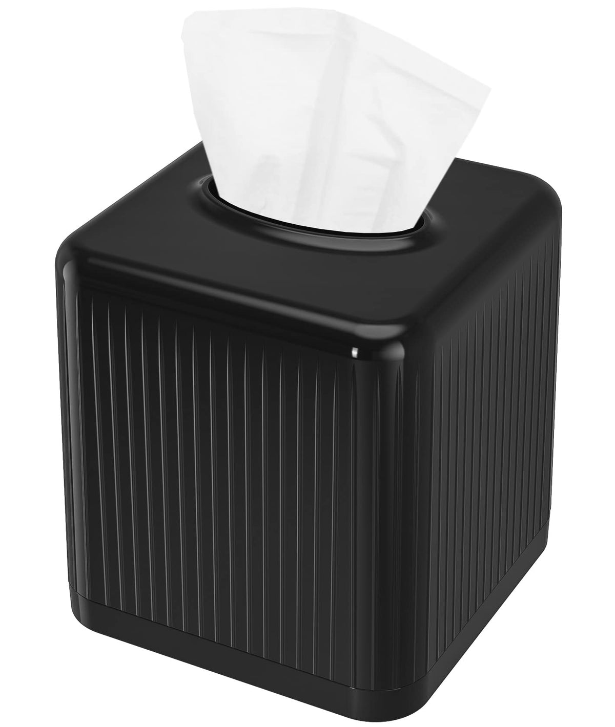 Livelab Tissue Box Cover with Base, Square Plastic Tissue Box Holder Decorative Tissue Cover Modern Cube Facial Tissue Dispenser for Bathroom Vanity Countertop, Living Room, Bedroom, Office - White