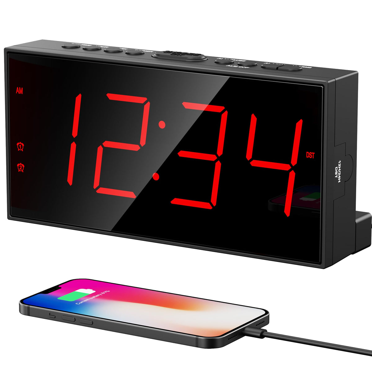 Digital Alarm Clocks for Bedrooms, Dual Alarms, 7.5-Inch Large Display