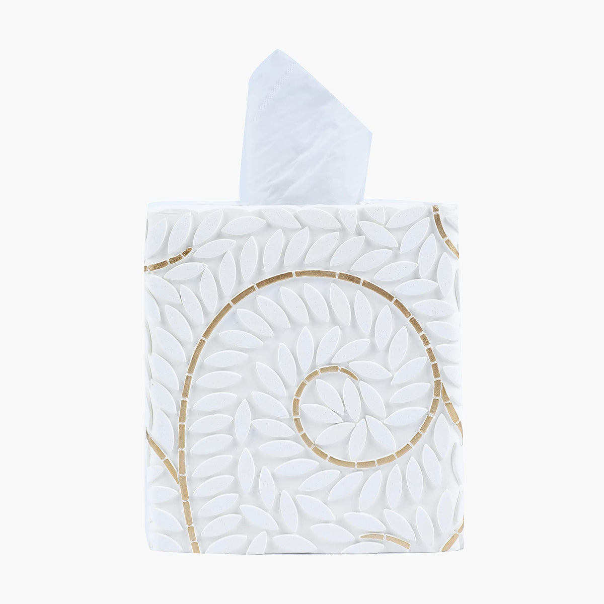 Hymmah Tray Tissue Box Cover Holder Unique Cube Design Tissue Dispenser Cover Decor for Vanity Counter Tops Also Great for Bedroom and Living Room White