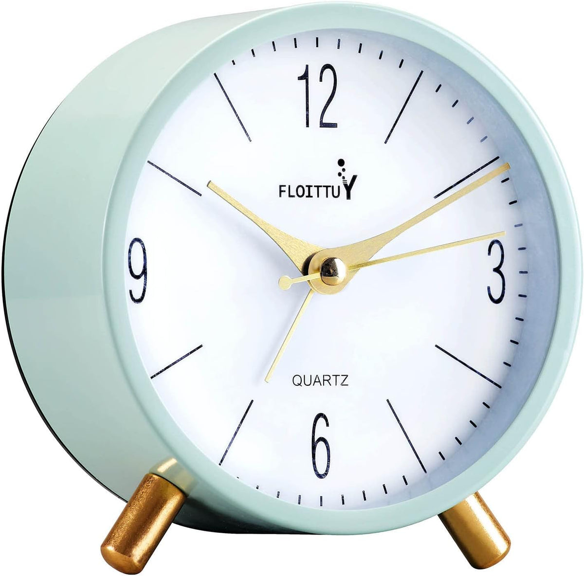 FLOITTUY 4 inches Super Silent Alarm Clock, Cream Green Beep Wake Round Alarm Clock with Night Light,Battery Operated,Easy Set Entry Lux Stylefor Desk, Bedroom and Home Decoration