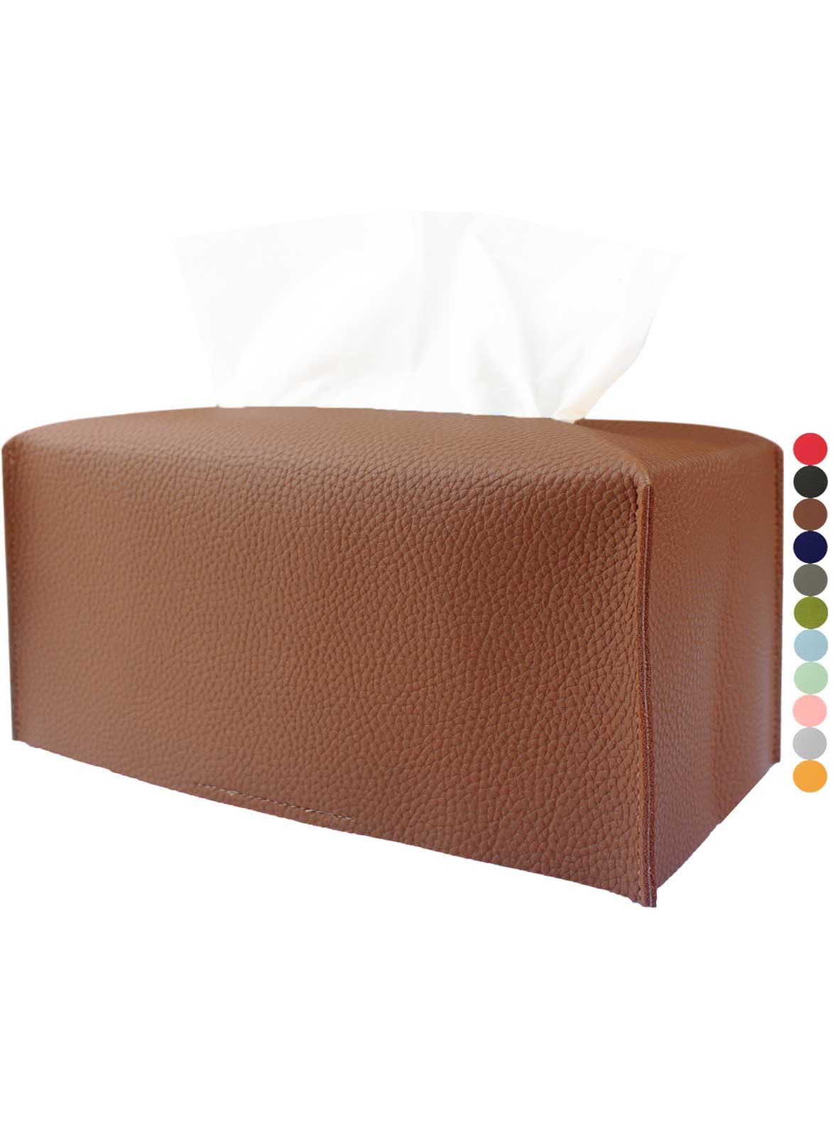 Extra Large Tissue Box Cover Rectangular – Plus Size Tissue Box Holder with Bottom Belt [JESMINI, White] Decorative Faux Leather Long Rectangle Tissue Holder for Bathroom/Home/Car/Office Decor