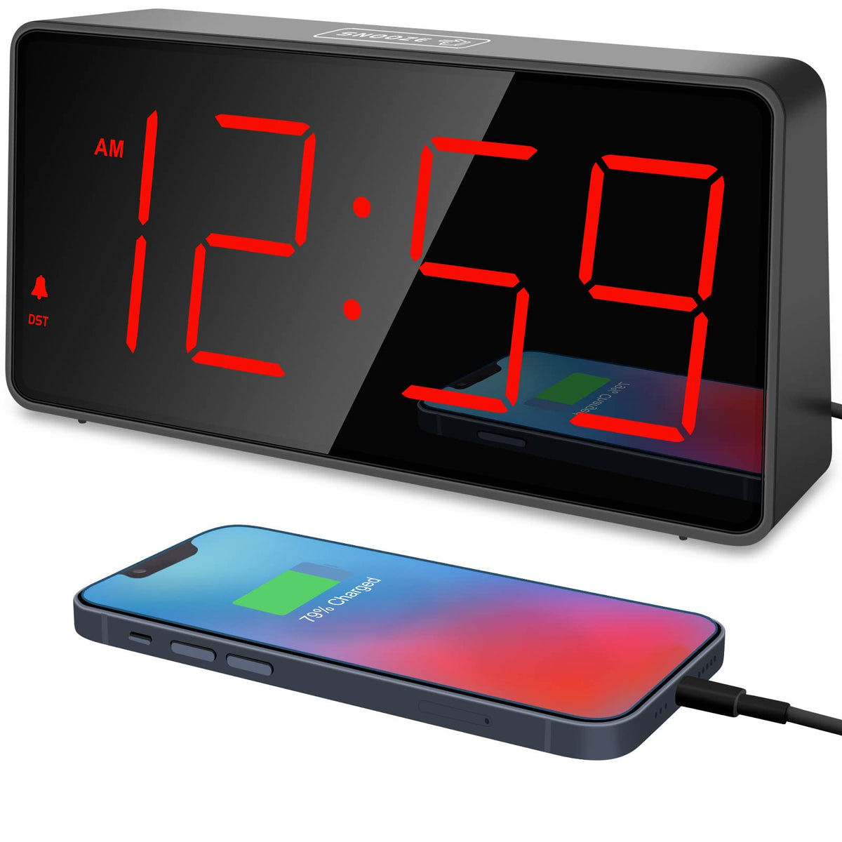 Peakeep Digital Alarm Clock for Bedroom Bedside, Large Display, USB Charger