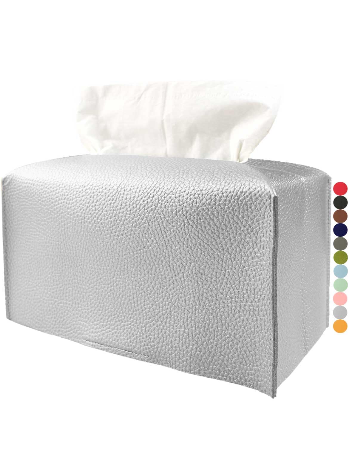 Extra Large Tissue Box Cover Rectangular – Plus Size Tissue Box Holder with Bottom Belt [JESMINI, White] Decorative Faux Leather Long Rectangle Tissue Holder for Bathroom/Home/Car/Office Decor