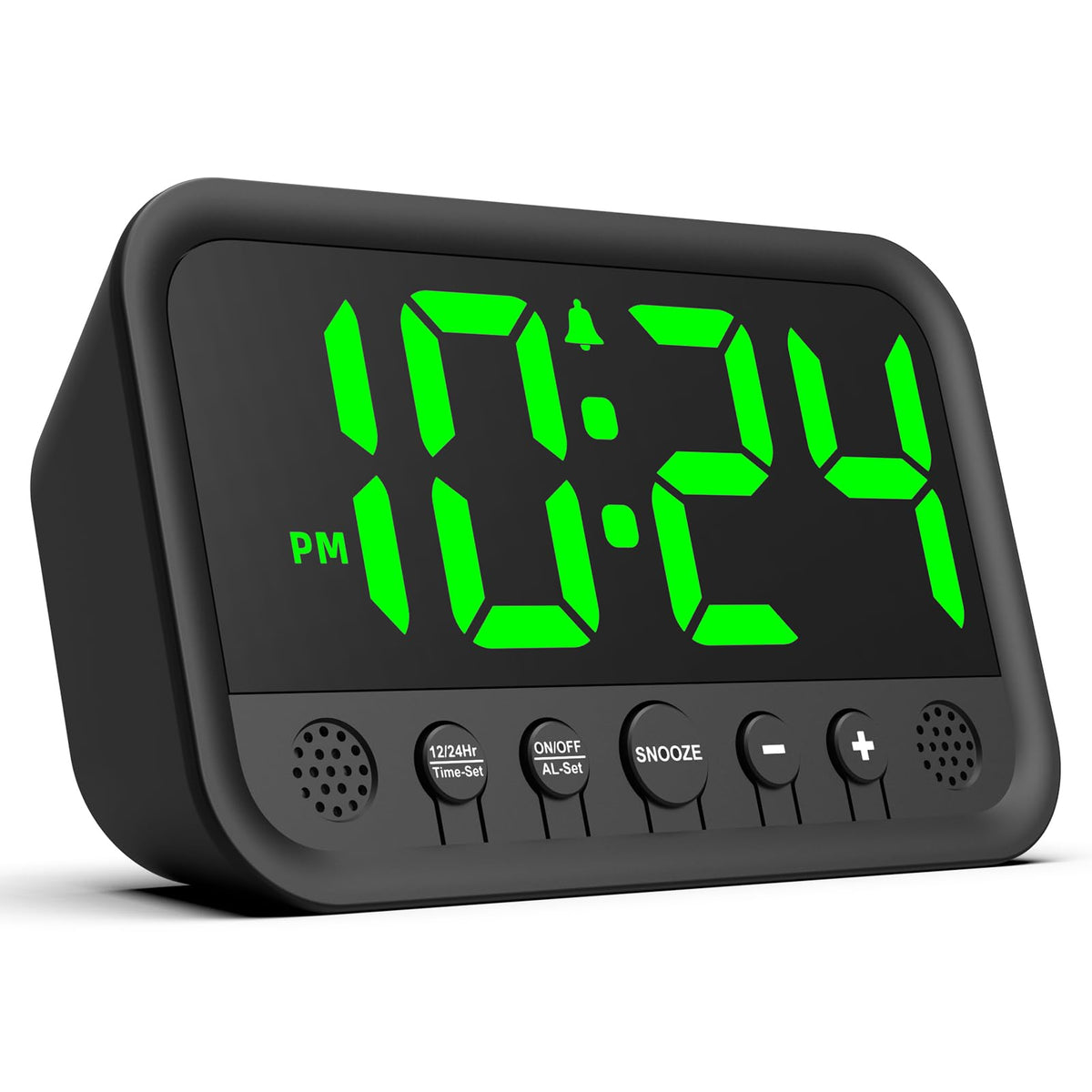 Small LED Digital Clock for Bedroom, Loud Alarm Clock for Heavy Sleepers Adults, Teens | Plug-In Electric Desk Clock | Simple Bedside Nightstand Clock with Adjustable Volume/Brightness/Snooze – Green