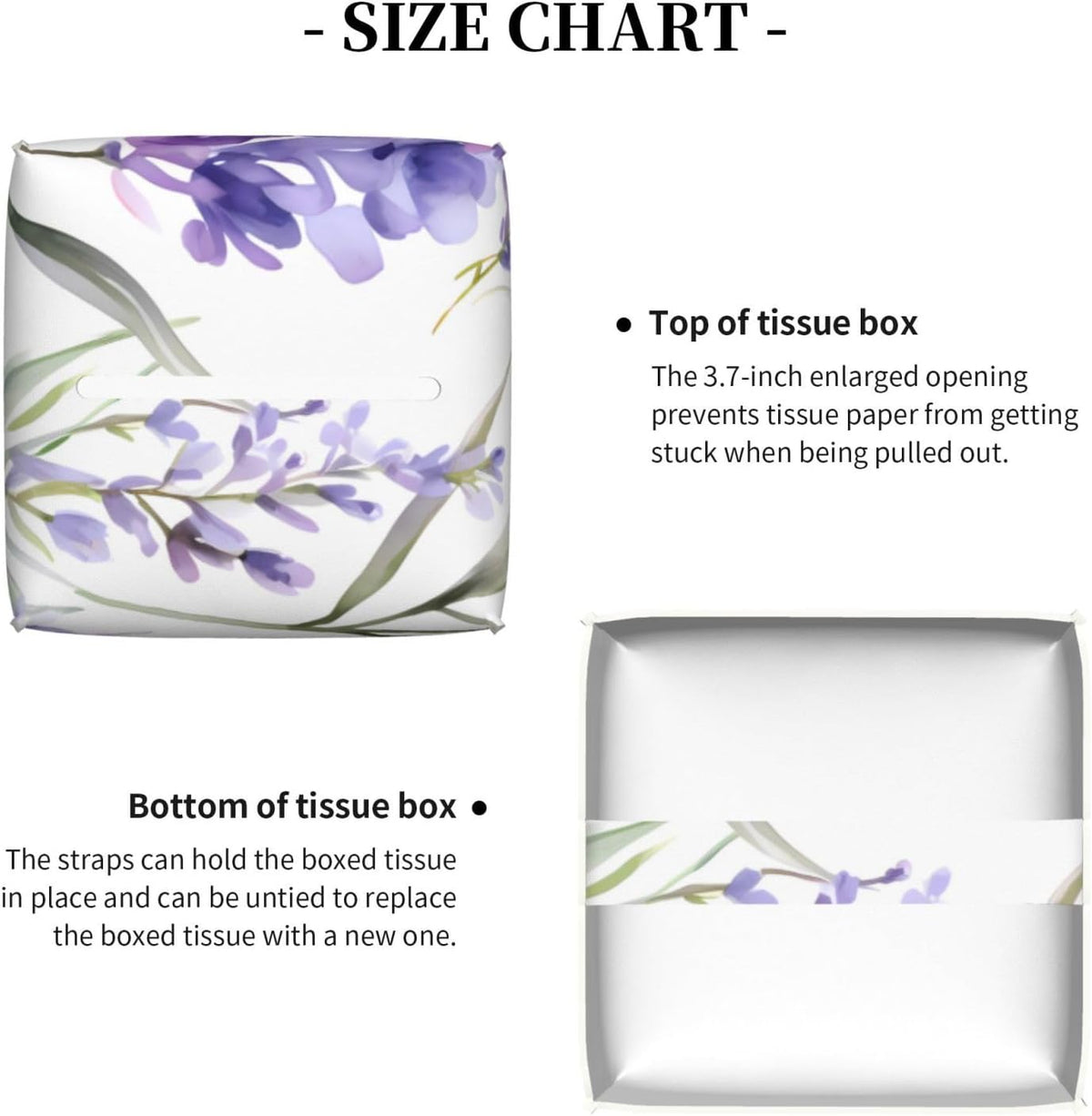 Lavender Flower Tissue Box Cover, Purple Floral Square Tissue Box Holder PU Leather Tissue Organizer Hand Towel Box Cover Kitchen Desktop Home Office Decorative
