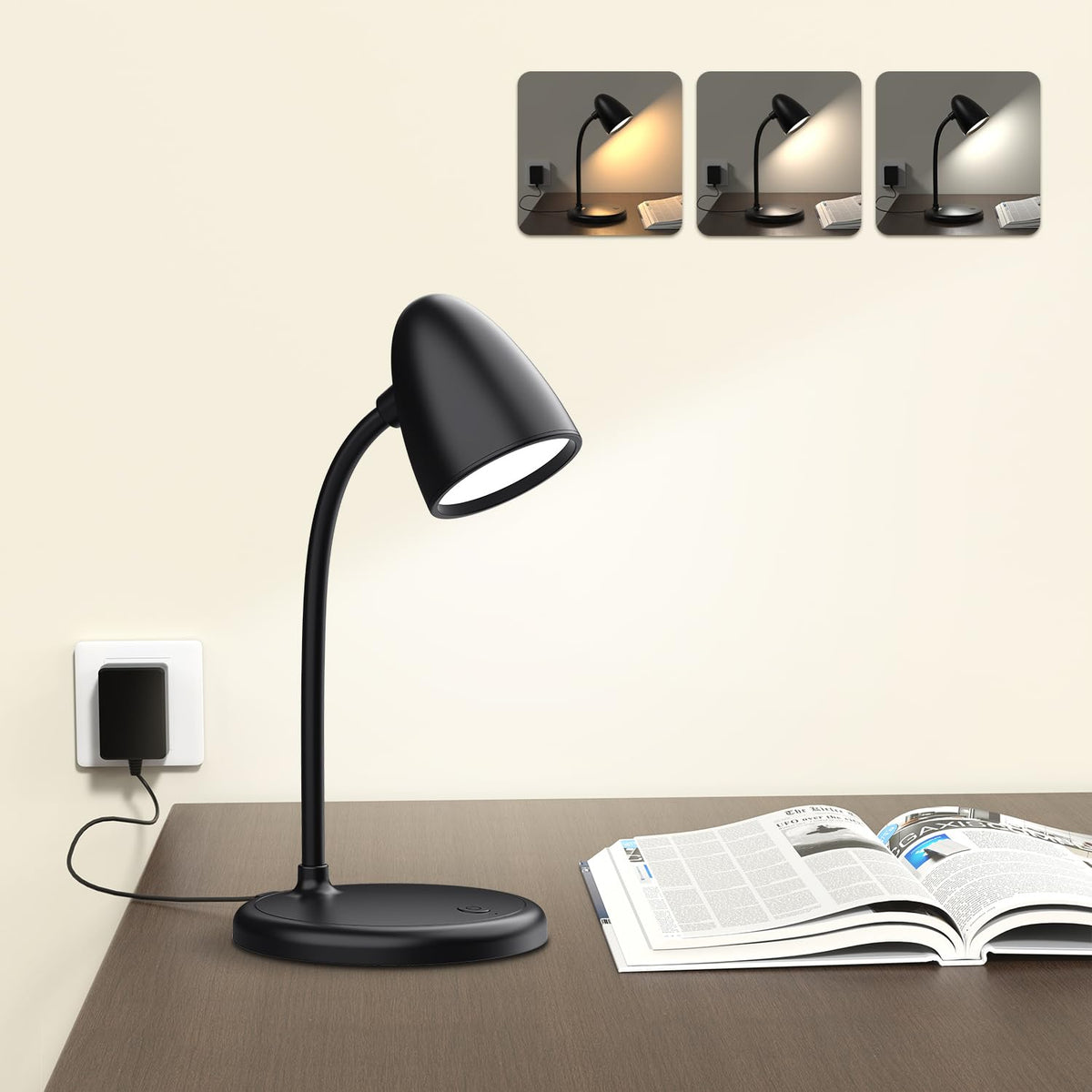 LED Desk Lamp for Home Office,Dimmable Table Lamp 3 Light Colors