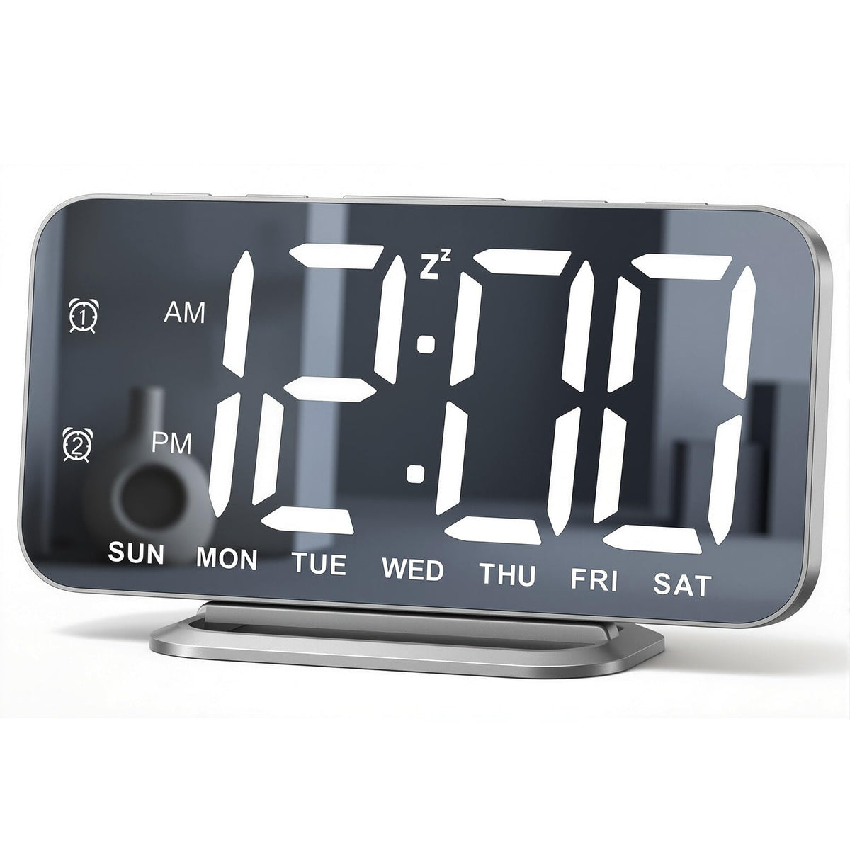 Slim LED Digital Alarm Clock, Mirror Surface for Makeup, with Diming, Large Display, Easy Setting, USB Charger Ports, Modern Bedroom, Desk, Office Living Room Decor, Christmas Birthday for Women Girl