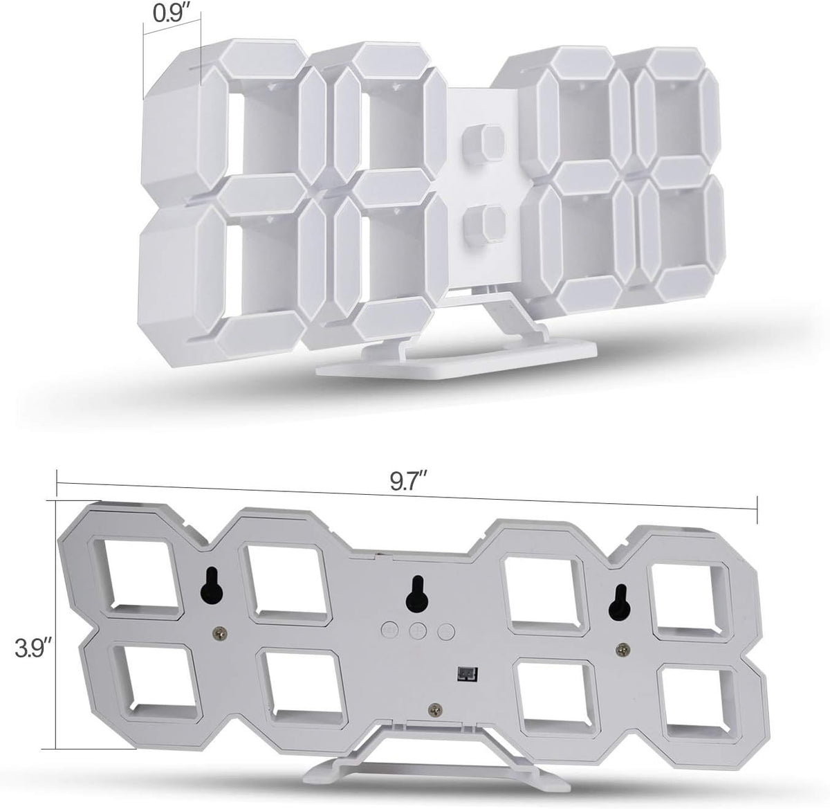 3D LED Digital Wall Clock with Remote Control, 9.7 Inch, White